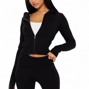 Black Zip-Up Hoodie and Pants Set